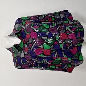 Ruby Rd. Multicolor Retro Artsy Button Front Colorblock Sequin Jacket Size 16W